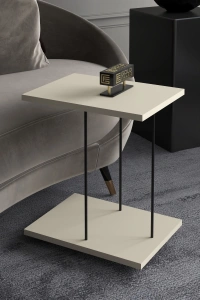 Yan Sehpa Tekerlekli Servis Sehpası HND Dikdörtgen Krem