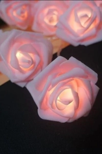 Yapay Gül Tasarımlı Dekoratif Led Işık Pilli (20 Gül)
