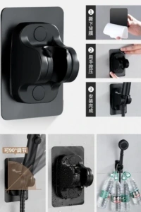 Yapışkanlı Duş Başlığı Tutucu Ayarlı Siyah