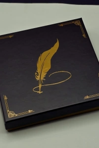 Yaprak Desenli Mor Deri Defter Ve Metal Roller Kalem Seti