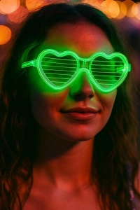 Yeşil LED Işıklı Kalp Gözlük – 3 Modlu