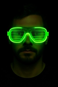 Yeşil LED Işıklı Parti Gözlüğü – Neon Glow Şerit Gözlük 3 Modlu