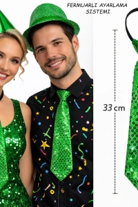 Yeşil Renk Pul Payetli Işıltılı Parti Kravatı 33 cm