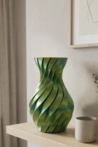 Yeşil Spiral 3D Baskı Vazo Estetik Modern Ev Ofis Dekoru