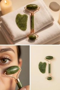 Yeşim Taşı Yüz Bakım Seti Çift Başlıklı Roller ve Gua Sha
