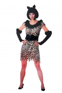 Yetişkin Bayan Leopar Kostümü  - Kedi Kız Kostümü - Taş Devri Kostümü