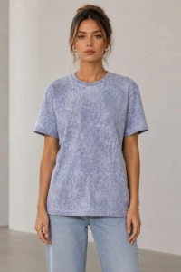 Yıkamalı Washed Effect Tişört Bisiklet Yaka Sokak Stil Kısa Kol T-Shirt - Gri