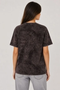 Yıkamalı Washed Effect Tişört Bisiklet Yaka Sokak Stil Kısa Kol T-Shirt - Siyah