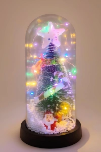 Yılbaşı Temalı Işıklı Dekoratif Cam Fanus - Model 1