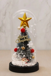 Yılbaşı Temalı Işıklı Dekoratif Cam Fanus - Model 4