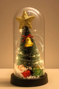 Yılbaşı Temalı Işıklı Dekoratif Cam Fanus - Model 6