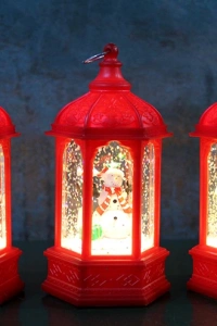 Yılbaşı Temalı Işıklı Kar Küresi Kırmızı Tasarım