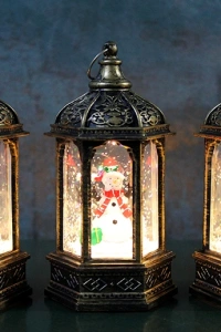 Yılbaşı Temalı Işıklı Kar Küresi Siyah Tasarım