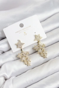 Yıldız Model Gold Renk Zirkon Taşlı Küpe