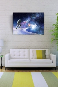 Yolda Koşan Astronot, Uzay Temalı Kanvas Tablo 50 x 70
