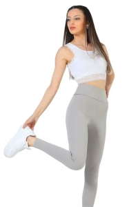 Yüksek Bel Fitilli Toparlayıcılı Lacivert Tayt