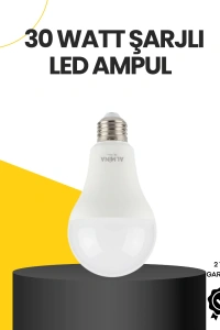 Yüksek Işık Güçlü Şarjlı LED Ampul E27 30W Enerji Tasarruflu