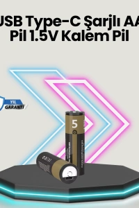 Yüksek Performanslı AA USB Şarjlı Lityum Pil | 1.5V Sabit Güç | 2’li Paket