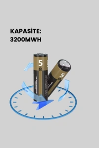 Yüksek Performanslı AA USB Şarjlı Lityum Pil | 1.5V Sabit Güç | 2’li Paket