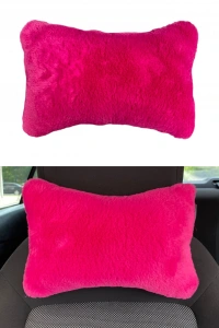 Yumuşak Peluşlu Ortopedik Araba Seyahat Boyun Yastığı Tekli Fuşya Pembe