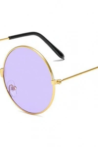 Yuvarlak Cam John Lennon Tarzı Gold Çerçeveli Mor Gözlük