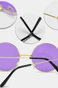 Yuvarlak Cam John Lennon Tarzı Gold Çerçeveli Mor Gözlük