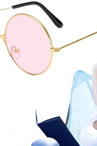 Yuvarlak Cam John Lennon Tarzı Gold Pembe Gözlük