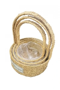 Yuvarlak Doğal Hasır Sepet Seti - 3lü