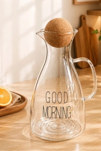 Yuvarlak Mantar Kapaklı Sürahi - 1500 ml - Yüksek Kaliteli Cam