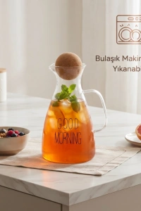 Yuvarlak Mantar Kapaklı Sürahi - 1500 ml - Yüksek Kaliteli Cam