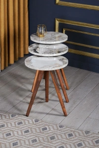 Zigon Sehpa 3lü Ahşap Orjinal Torna Ayak Efes 2083