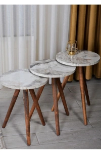 Zigon Sehpa 3lü Ahşap Orjinal Torna Ayak Efes 2083