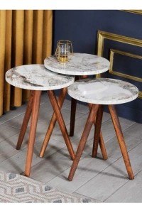 Zigon Sehpa 3lü Ahşap Torna Ayak Efes