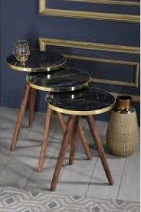 Zigon Sehpa 3lü Ahşap Torna Ayak Gold  Bendir