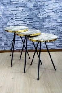 Zigon Sehpa 3lü Altın Efes Siyah Metal Ayak