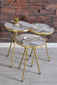 Zigon Sehpa 3lü Altın Metal Ayak Efes Altın 2176
