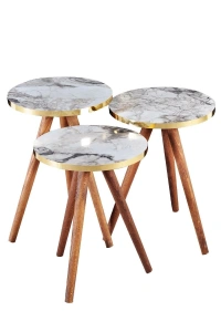 Zigon Sehpa 3lü Gümüş Metal Ayak Gümüş Efes