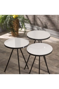 Zigon Sehpa 3 Lü Metal Ayak Siyah Beyaz