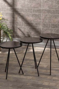 Zigon Sehpa 3 Lü Metal Ayak  Siyah Mermer Desen