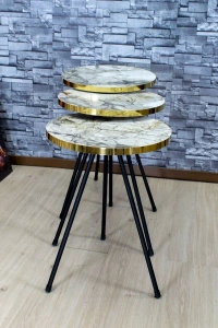 Zigon Sehpa 3lü Siyah Metal Ayak Altın Efes 1067