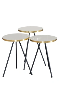 Zigon Sehpa 3 Lü Siyah Metal Ayak Altın Krem