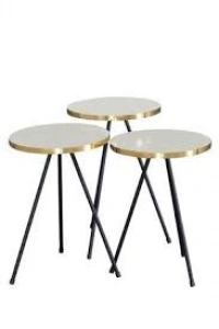 Zigon Sehpa 3 Lü Siyah Metal Ayak Gold Krem