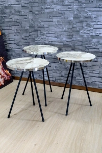 Zigon Sehpa 3lü Siyah Metal Ayak Gümüş Efes 1071