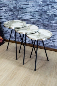 Zigon Sehpa 3lü Siyah Metal Ayak Gümüş Efes 1071