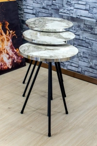 Zigon Sehpa 3lü Siyah Metal Ayak Gümüş Efes 1071