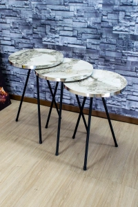 Zigon Sehpa 3lü Siyah Metal Ayak Gümüş Efes 1071