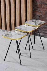 Zigon Sehpa 3lü Torna Ahşap Ayak Altın Efes