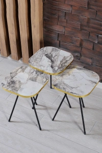 Zigon Sehpa 3lü Torna Ahşap Ayak Altın Efes