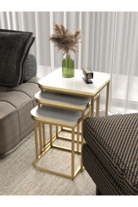 Zigon Sehpa Damla Gold Beyaz