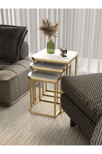 Zigon Sehpa Damla Gold Beyaz